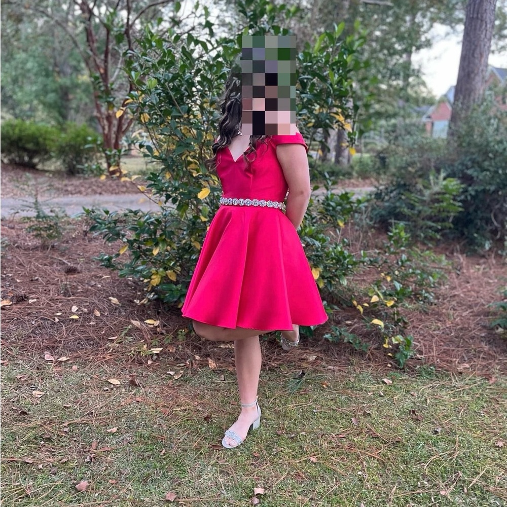 Jovani Pink Off-the-Shoulder Fit and Flare Dress
